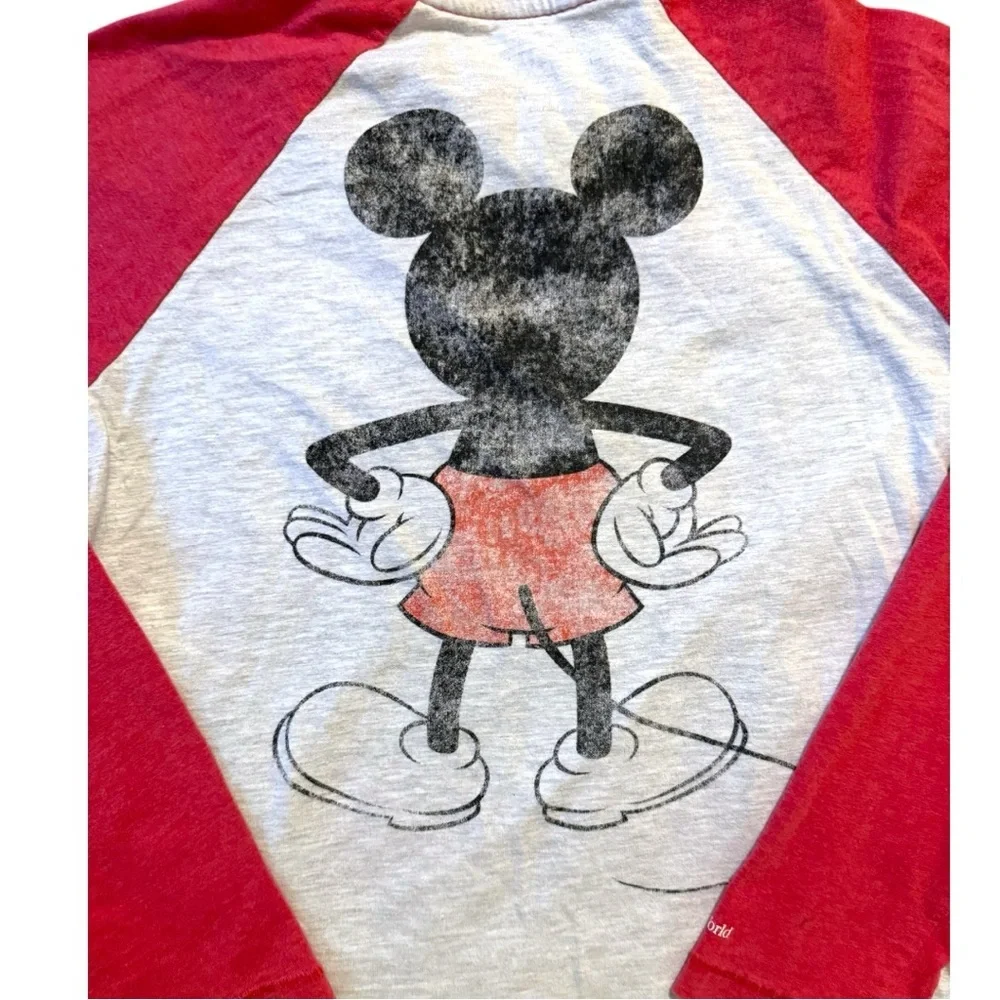 Disney Parks Mickey Mouse Raglan Long Sleeve Shirt Youth XL Red Gray - Picture 4 of 8